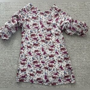 Bonnie Jean Pink and Purple Floral Dress with Pleated Sleeves Girls Size 5